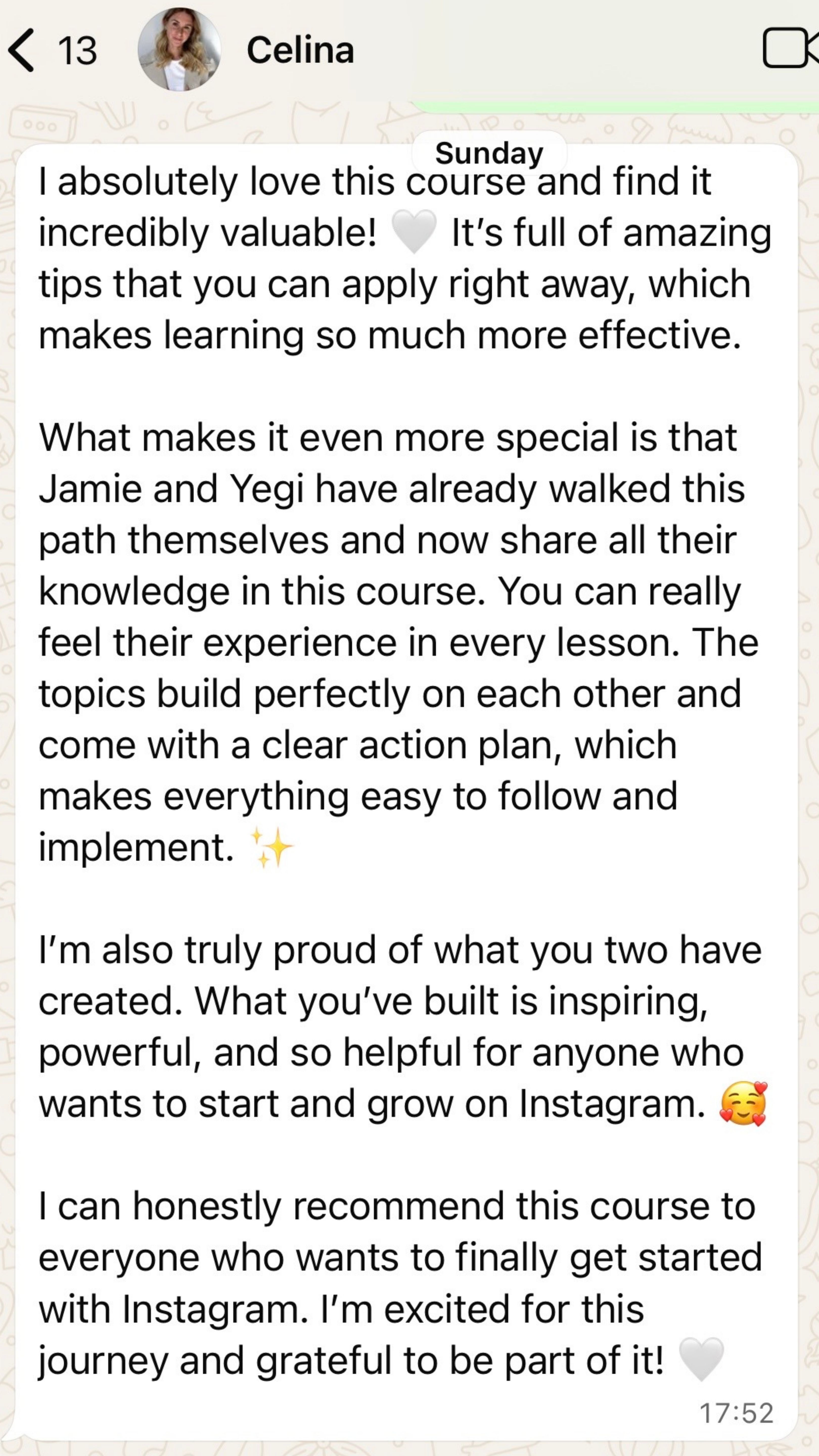 Celina, Course Student